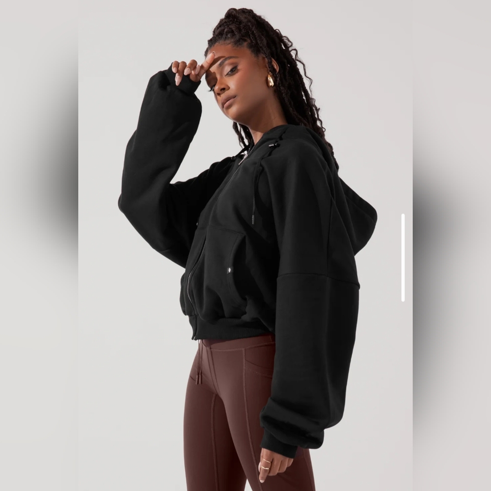 POPFLEX Black Oversized Zip-Up Hoodie - Picture 5 of 14